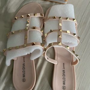 Treasured Gold Studded Sandal in nude!